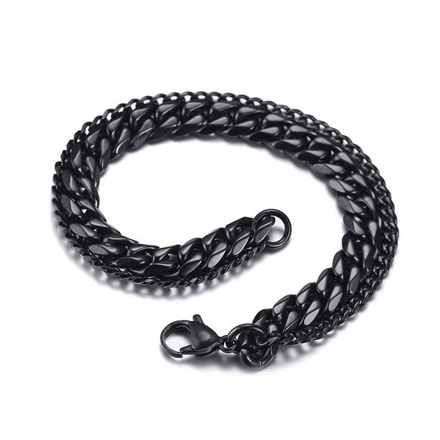 Layered Wrist Wrap Black Stainless Steel Curb Chain Bracelet Bulk
