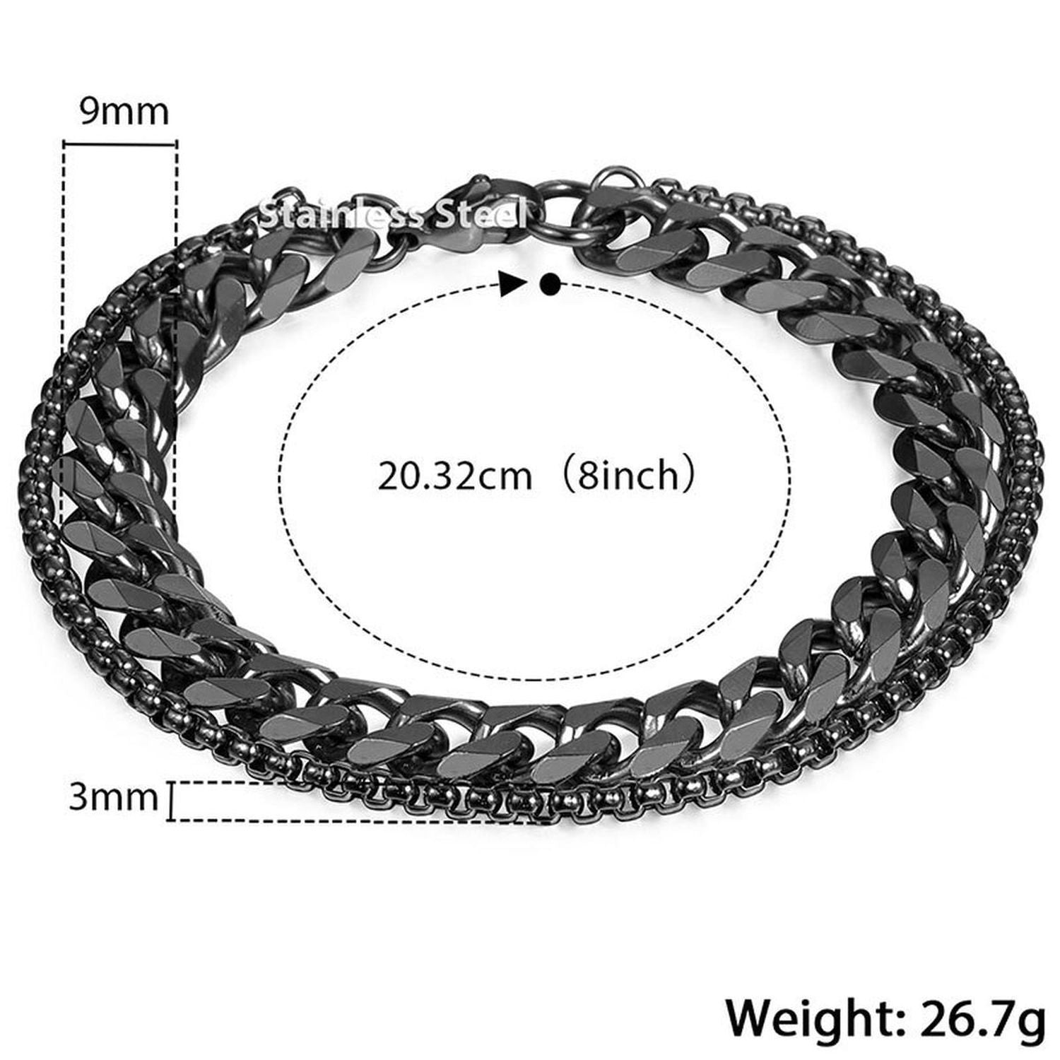 Layered Wrist Wrap Black Stainless Steel Curb Chain Bracelet Bulk