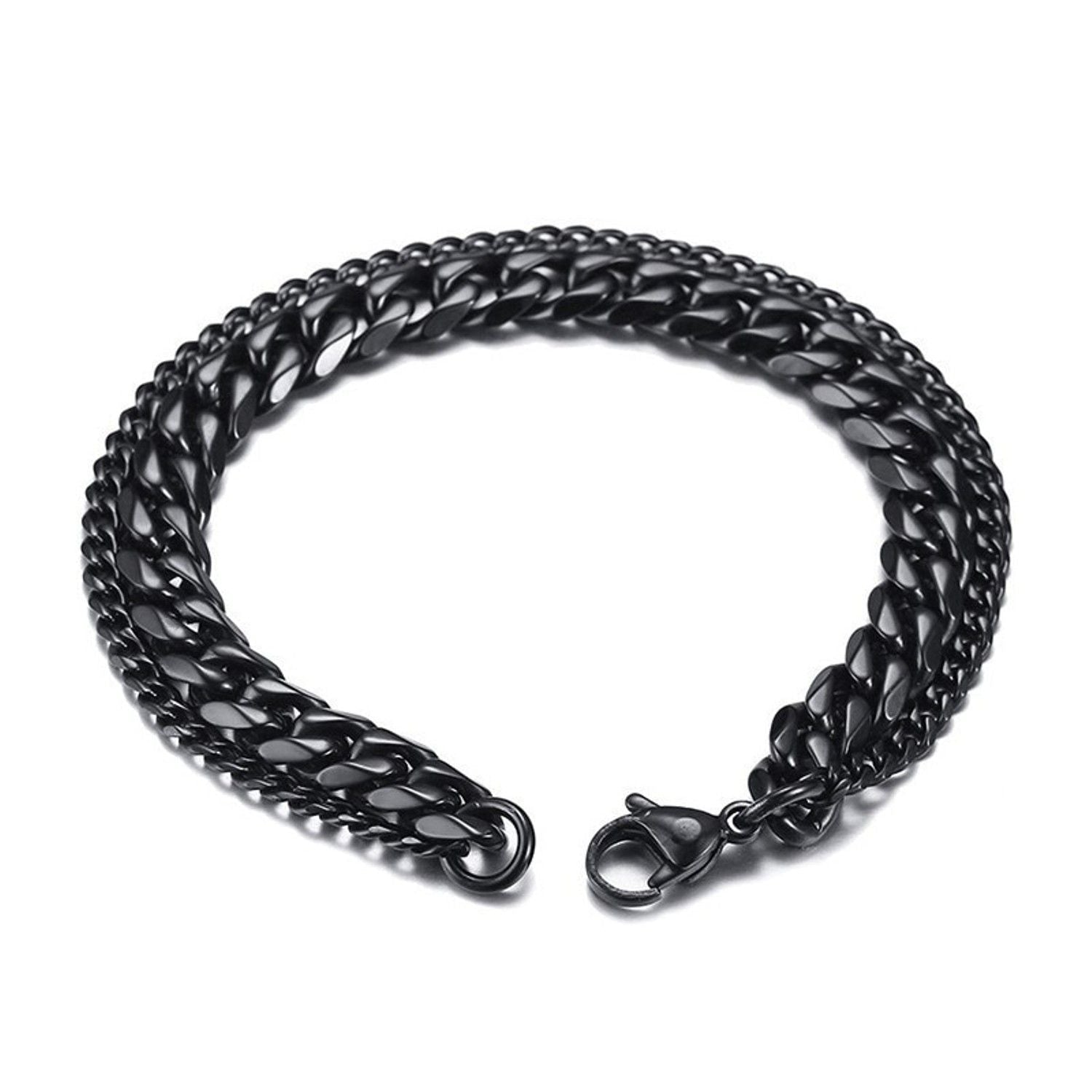 Layered Wrist Wrap Black Stainless Steel Curb Chain Bracelet Bulk