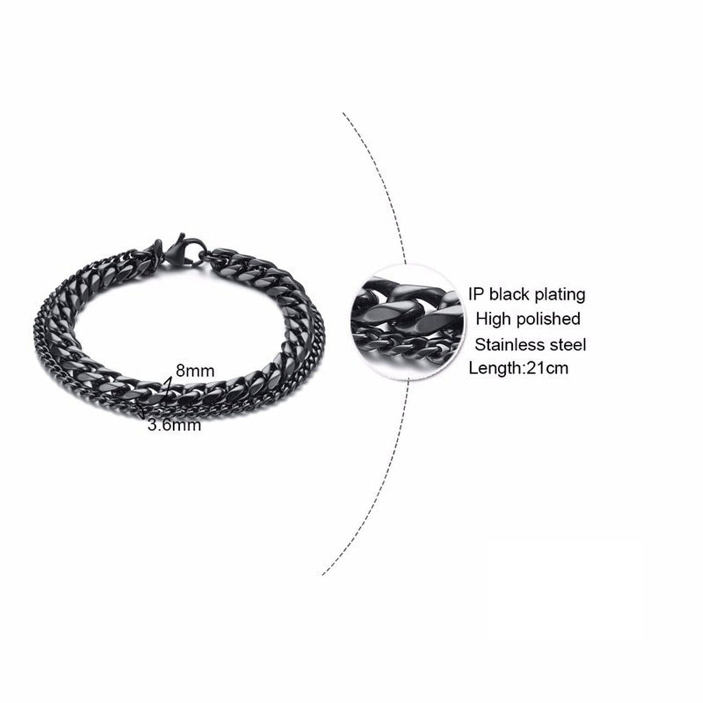Layered Wrist Wrap Black Stainless Steel Curb Chain Bracelet Bulk