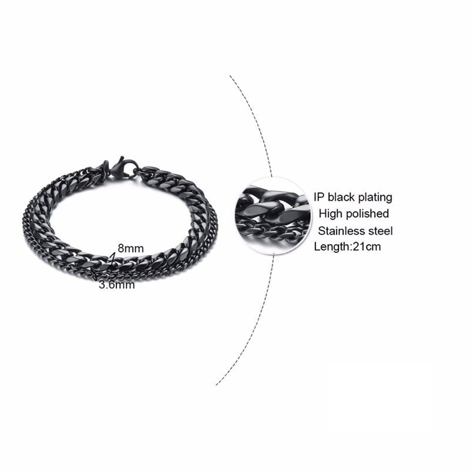 Layered Wrist Wrap Black Stainless Steel Curb Chain Bracelet Bulk