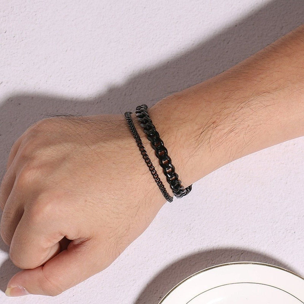 Layered Wrist Wrap Black Stainless Steel Curb Chain Bracelet Bulk