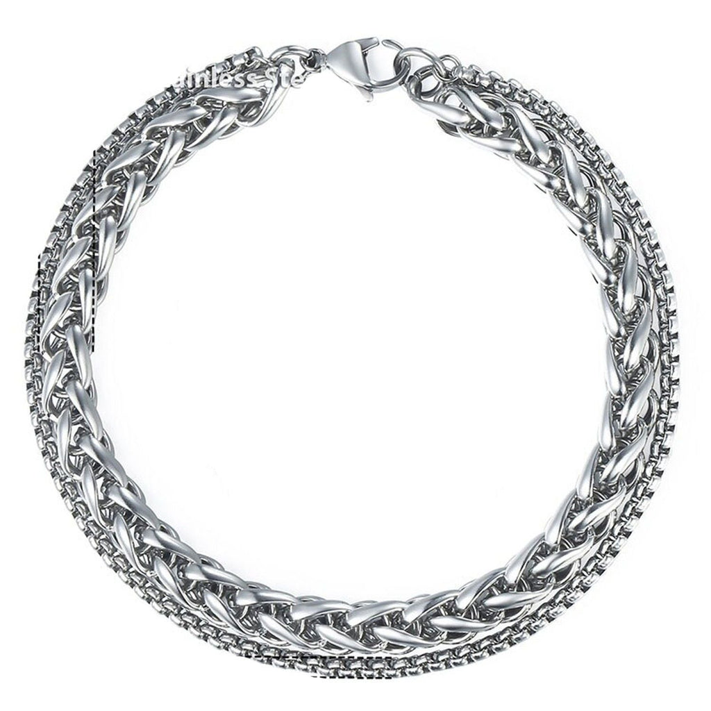 Layered Wrist Stainless Steel Spiga Popcorn Chain Bracelet Men Bulk