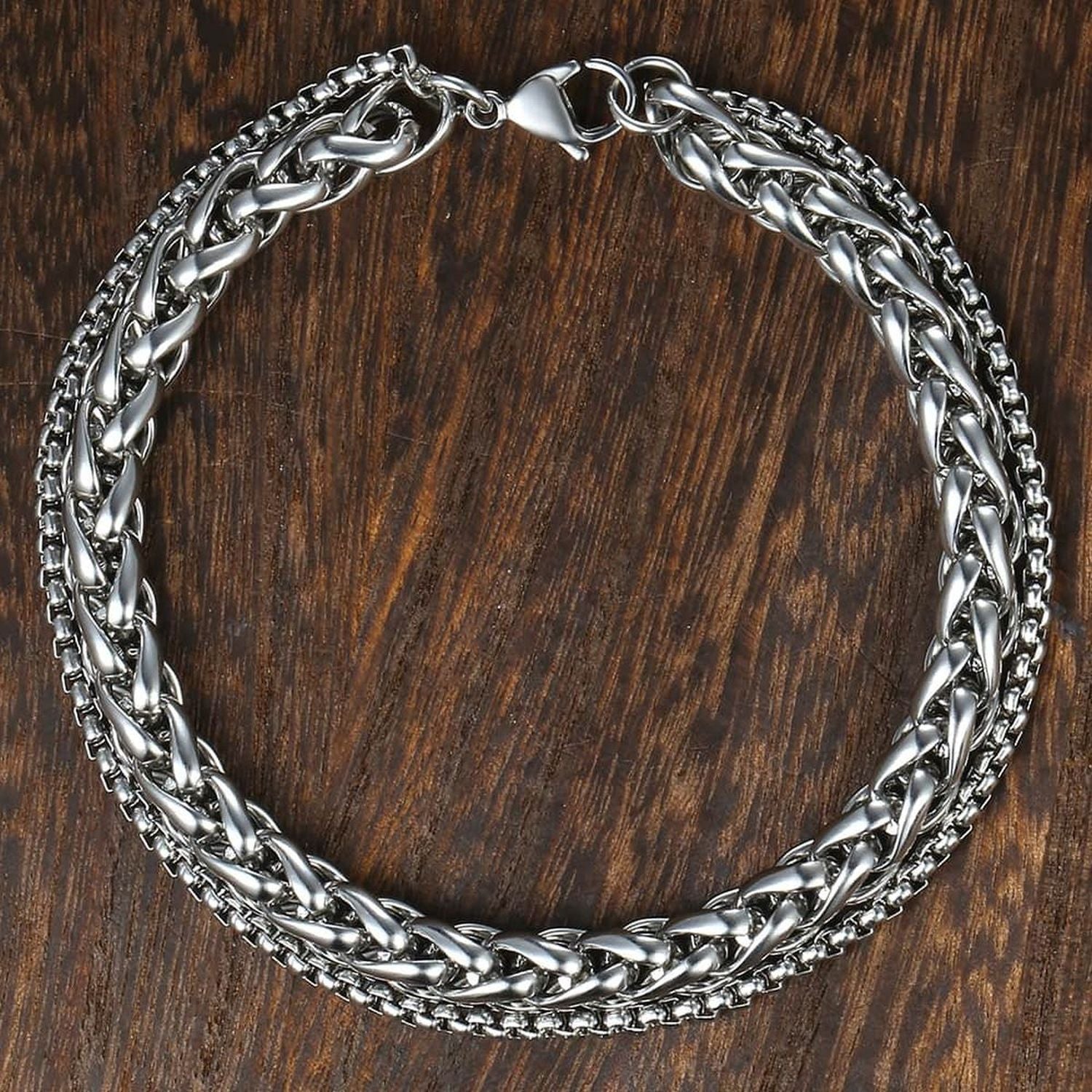 Layered Wrist Stainless Steel Spiga Popcorn Chain Bracelet Men Bulk