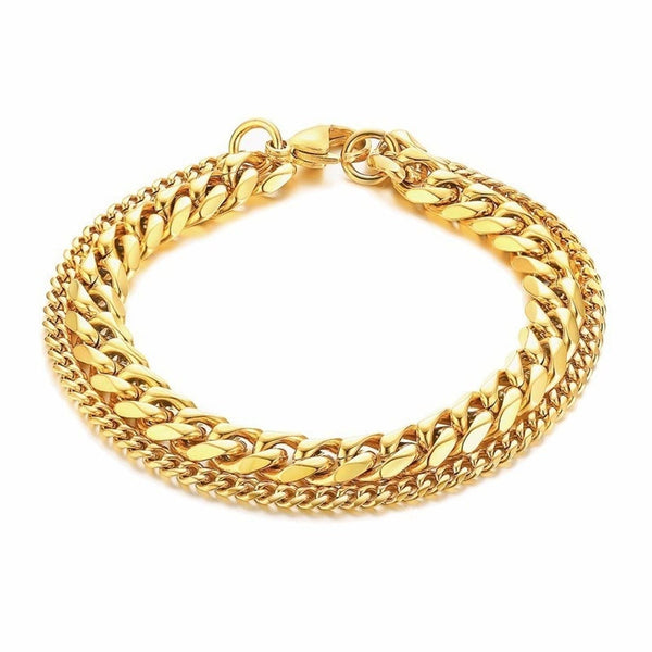 Layered Wrist Wrap Gold Stainless Steel Curb Chain Bracelet Bulk Secondary image