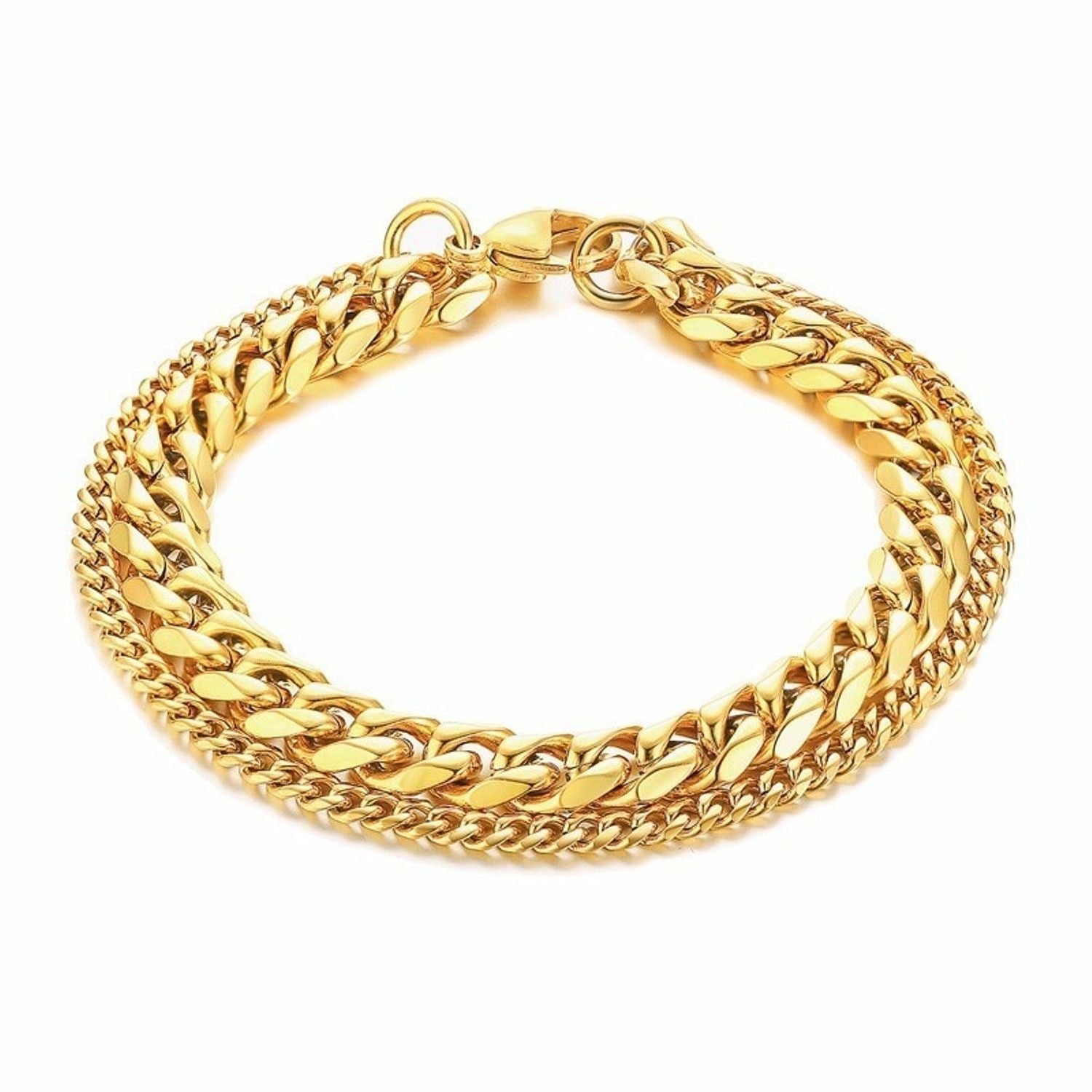 Layered Wrist Wrap Gold Stainless Steel Curb Chain Bracelet Bulk