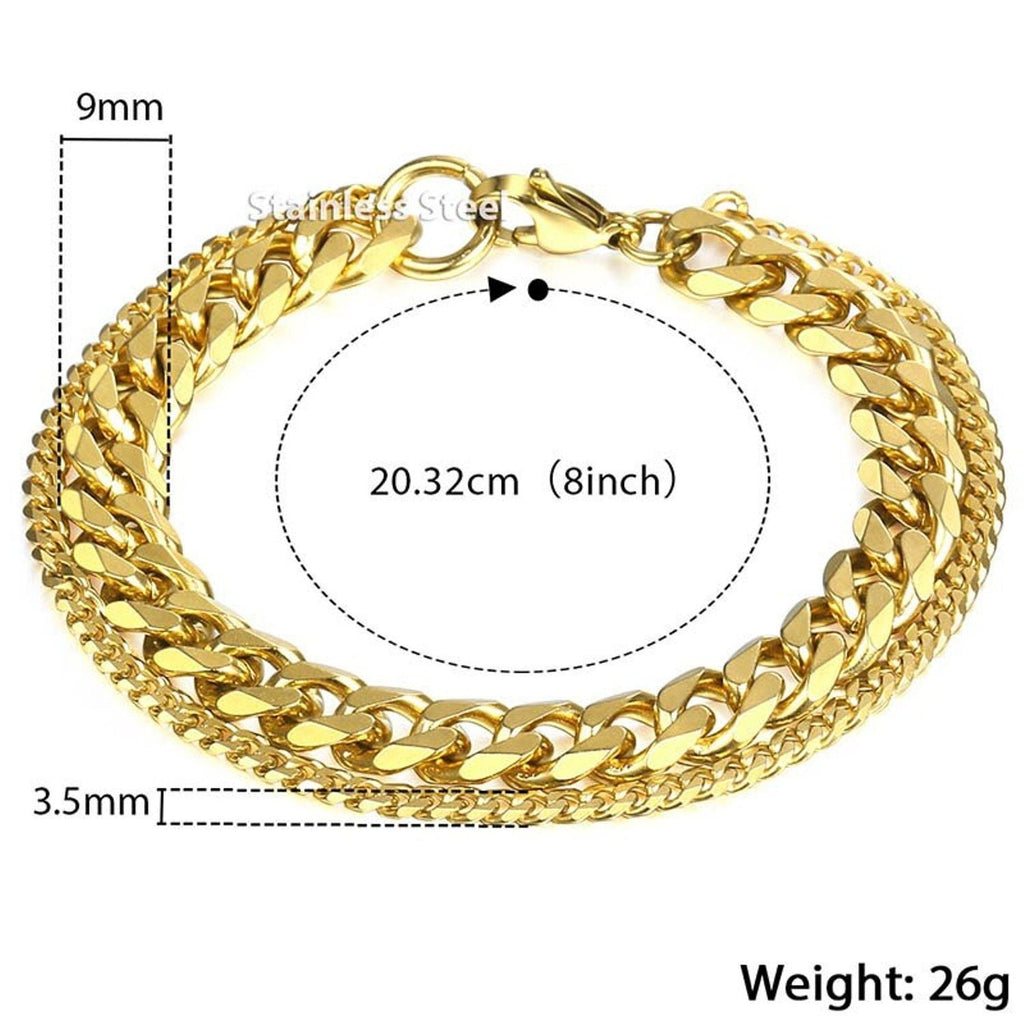 Layered Wrist Wrap Gold Stainless Steel Curb Chain Bracelet Bulk