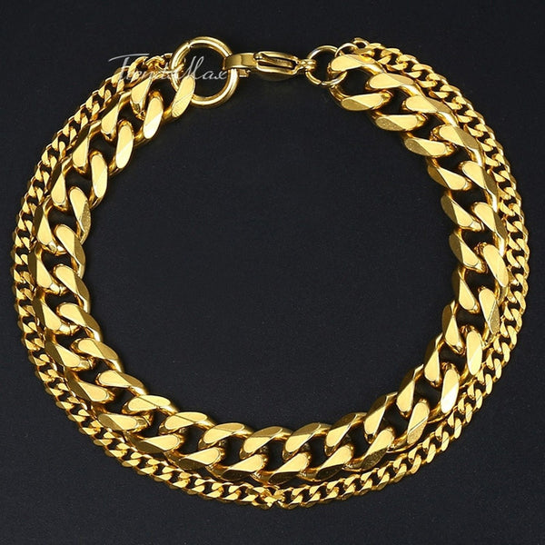 Layered Wrist Wrap Gold Stainless Steel Curb Chain Bracelet Bulk Main image