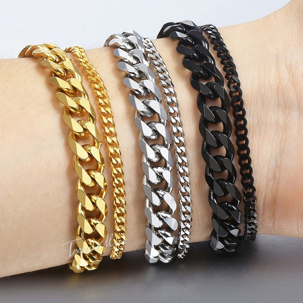Layered Wrist Wrap Gold Stainless Steel Curb Chain Bracelet Bulk