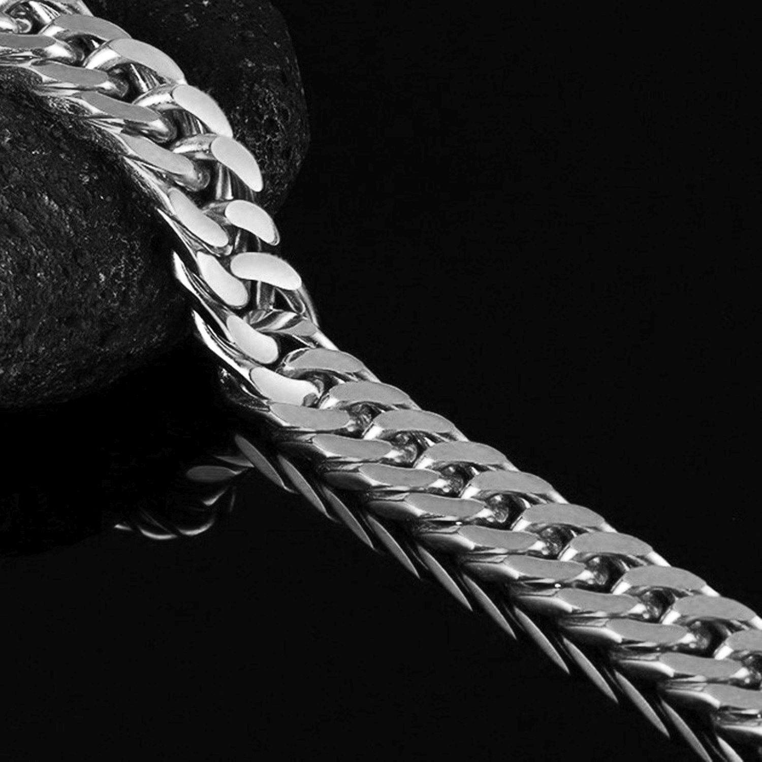Glossy Silver Curb Cuban 316L Stainless Steel Bracelet For Men Bulk