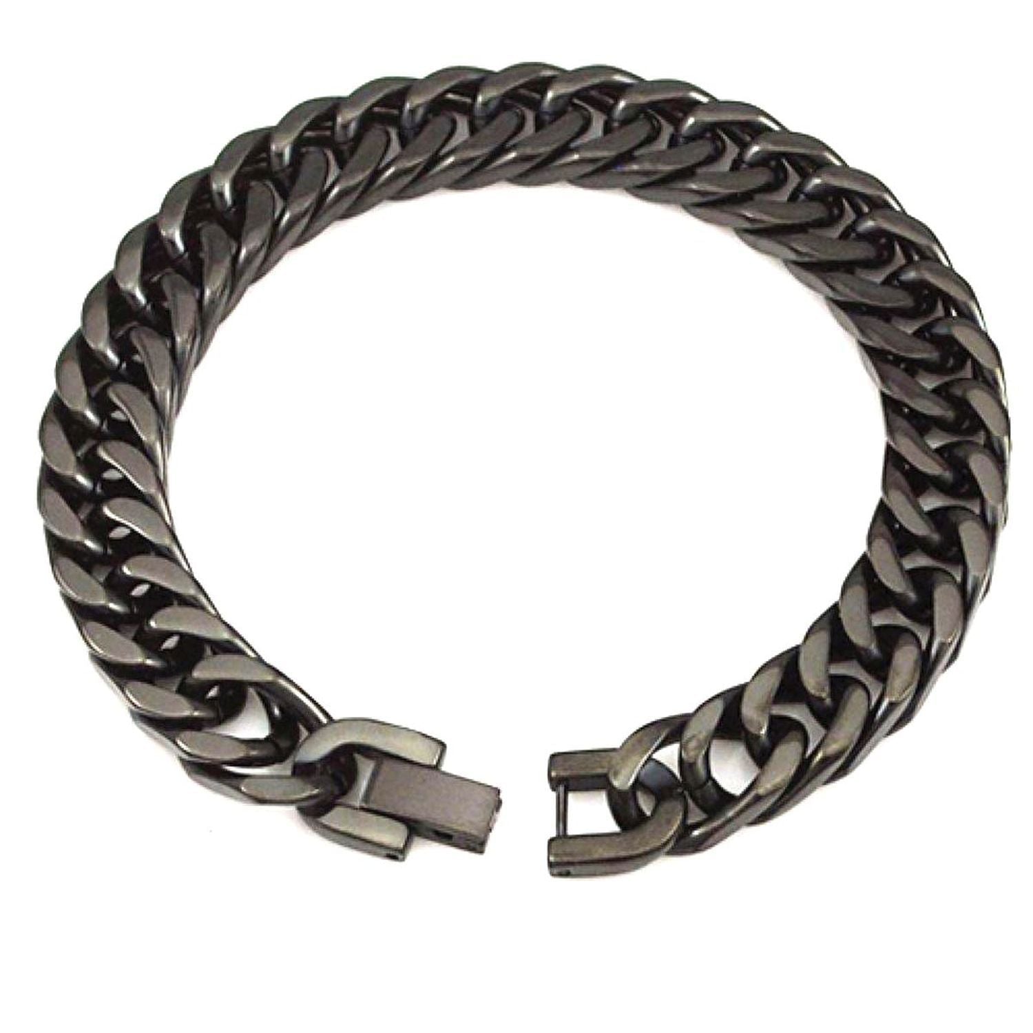 Glossy Black Curb Cuban 316L Stainless Steel Bracelet For Men Bulk Secondary image