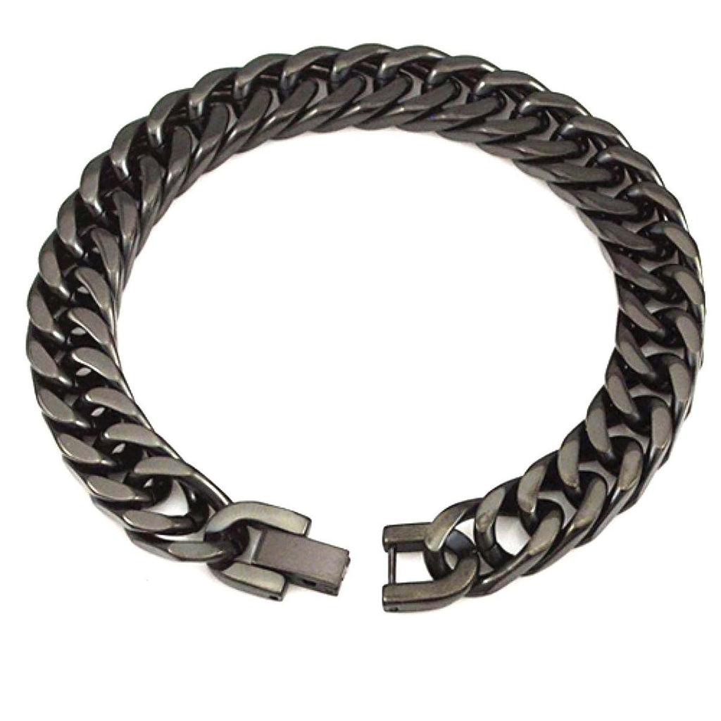 Glossy Black Curb Cuban 316L Stainless Steel Bracelet For Men Bulk