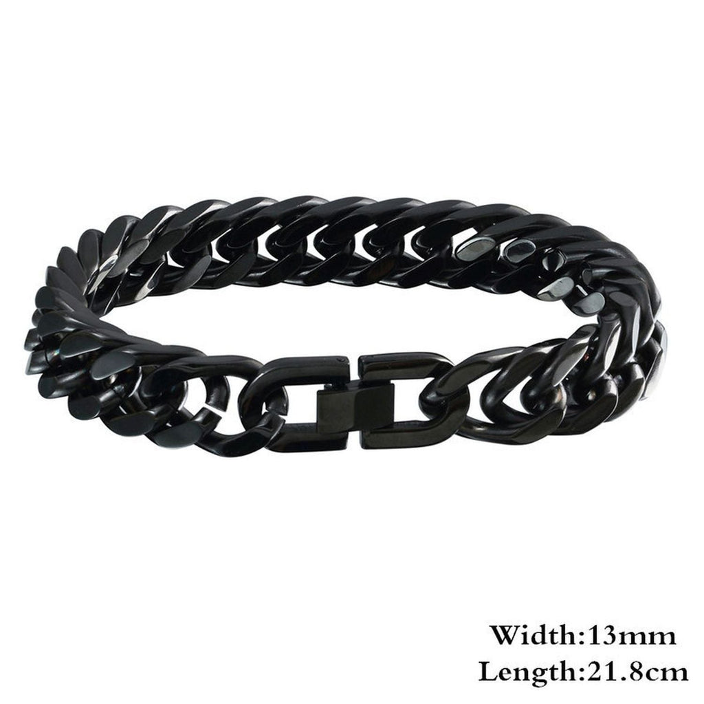 Glossy Black Curb Cuban 316L Stainless Steel Bracelet For Men Bulk