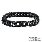 Glossy Black Curb Cuban 316L Stainless Steel Bracelet For Men Bulk