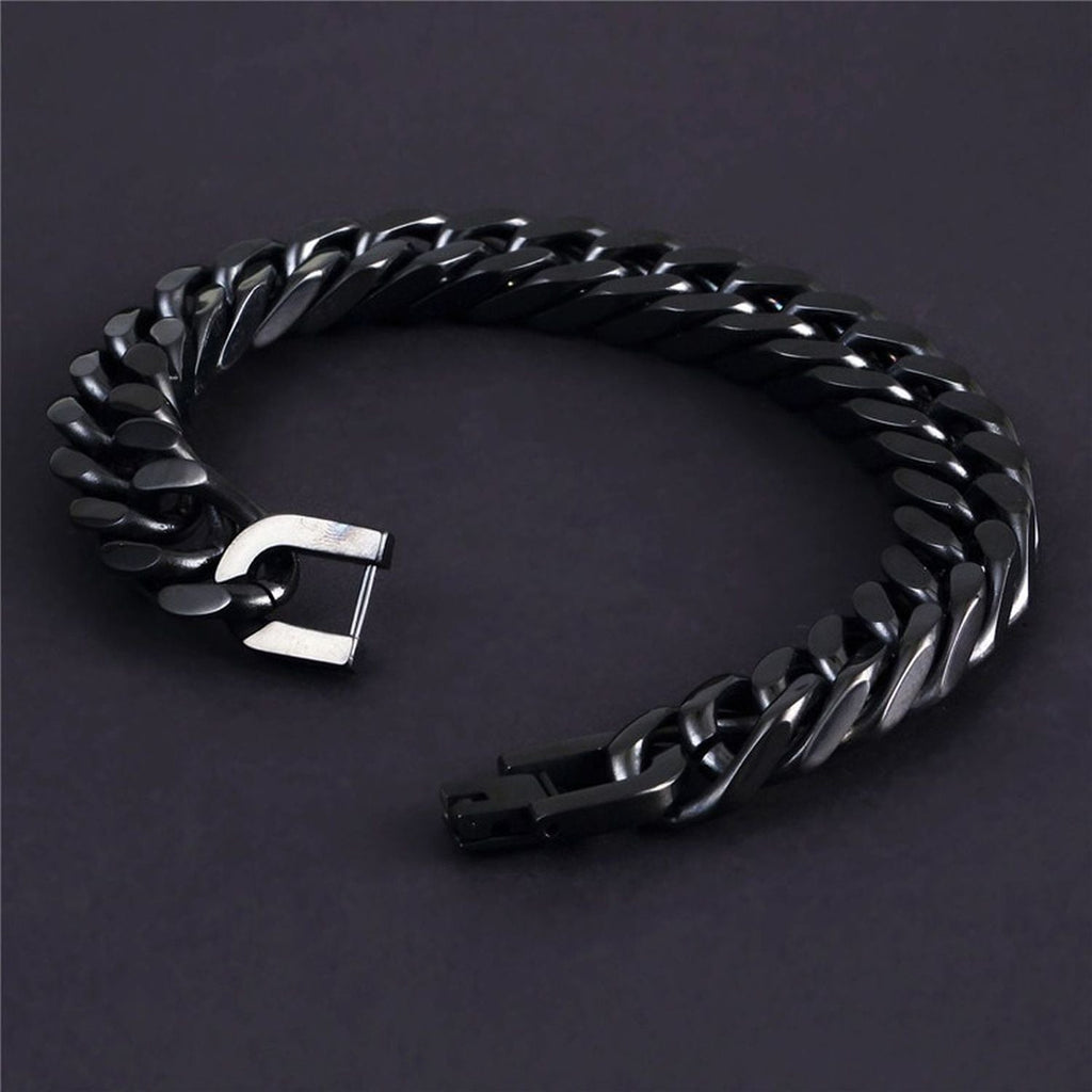 Glossy Black Curb Cuban 316L Stainless Steel Bracelet For Men Bulk
