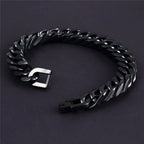 Glossy Black Curb Cuban 316L Stainless Steel Bracelet For Men Bulk