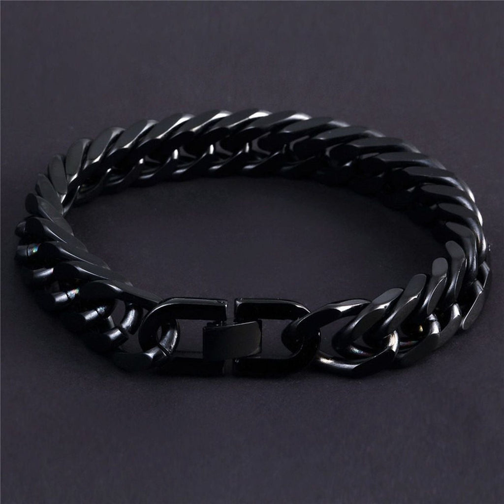Glossy Black Curb Cuban 316L Stainless Steel Bracelet For Men Bulk