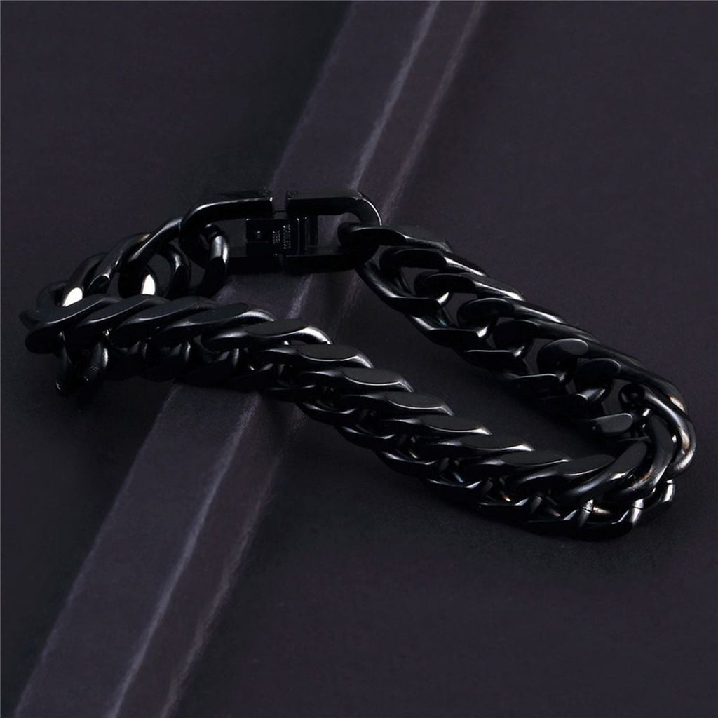 Glossy Black Curb Cuban 316L Stainless Steel Bracelet For Men Bulk