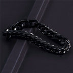 Glossy Black Curb Cuban 316L Stainless Steel Bracelet For Men Bulk
