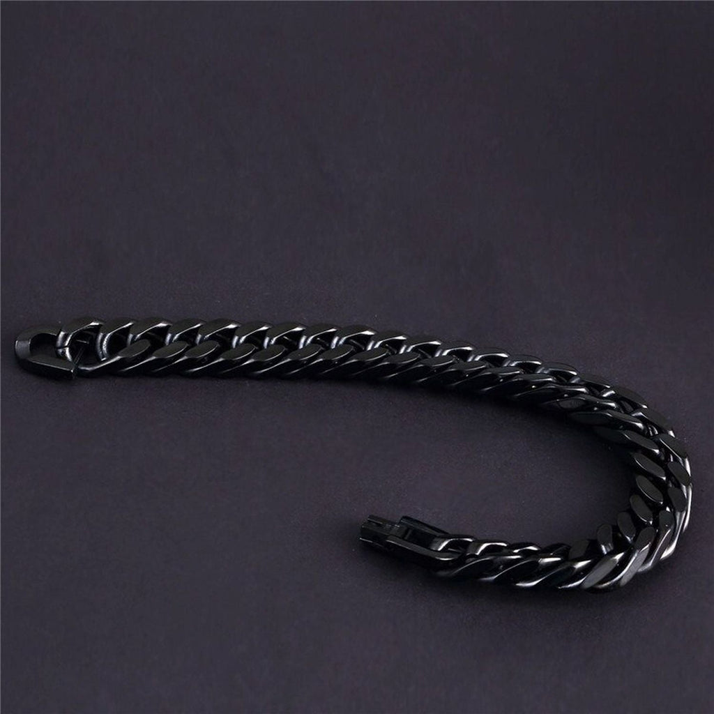 Glossy Black Curb Cuban 316L Stainless Steel Bracelet For Men Bulk