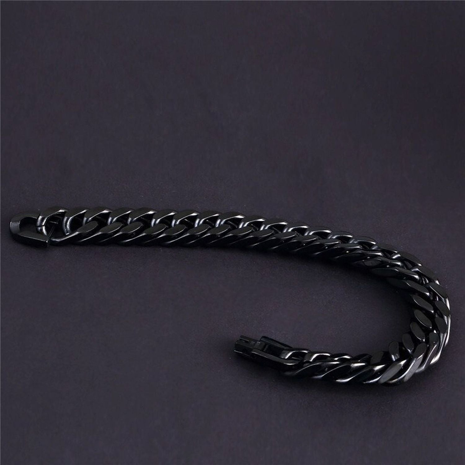 Glossy Black Curb Cuban 316L Stainless Steel Bracelet For Men Bulk