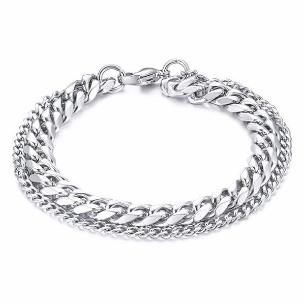 Layered Silver 316L Stainless Steel Curb Popcorn Chain Bracelet Bulk Main image