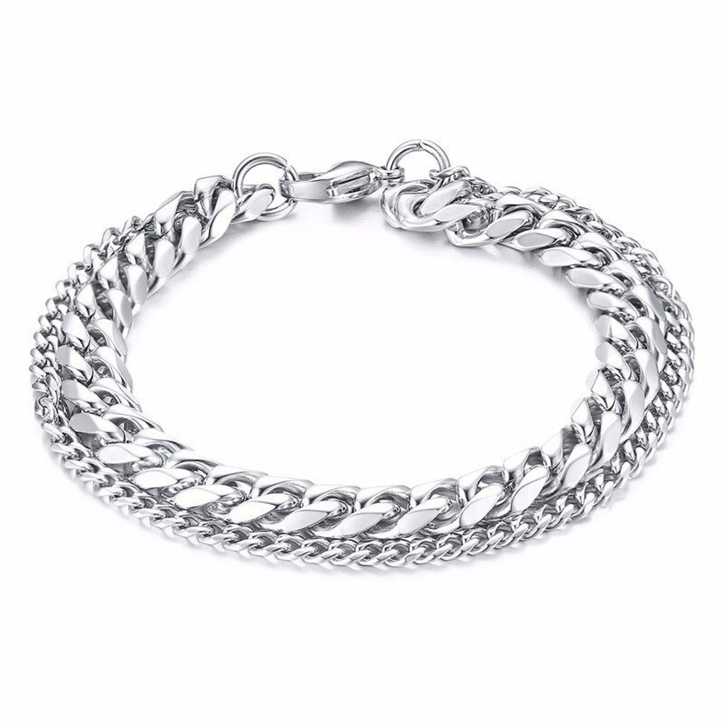 Layered Silver 316L Stainless Steel Curb Popcorn Chain Bracelet Bulk