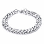 Layered Silver 316L Stainless Steel Curb Popcorn Chain Bracelet Bulk