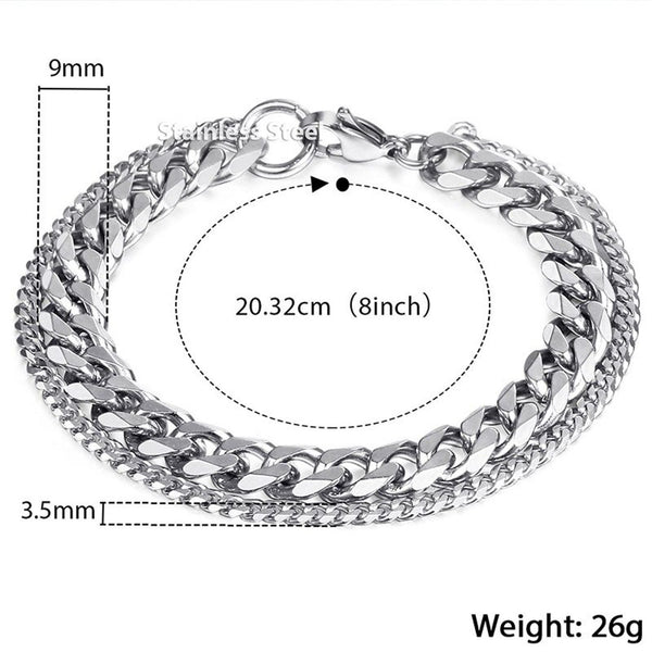 Layered Silver 316L Stainless Steel Curb Popcorn Chain Bracelet Bulk Secondary image
