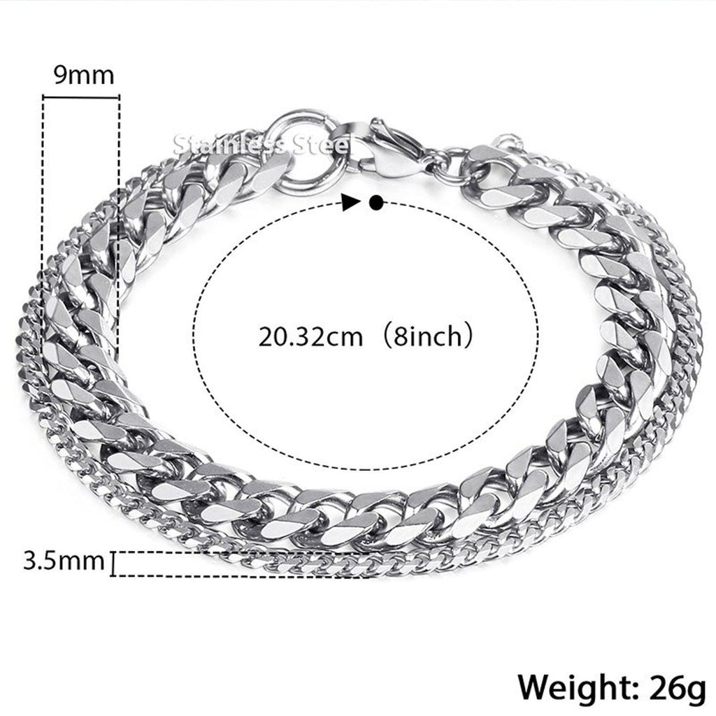Layered Silver 316L Stainless Steel Curb Popcorn Chain Bracelet Bulk