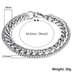 Layered Silver 316L Stainless Steel Curb Popcorn Chain Bracelet Bulk
