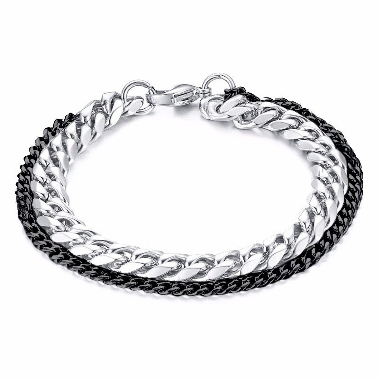 Double Layered Black Silver Stainless Steel Curb Chain Bracelet Bulk Main image
