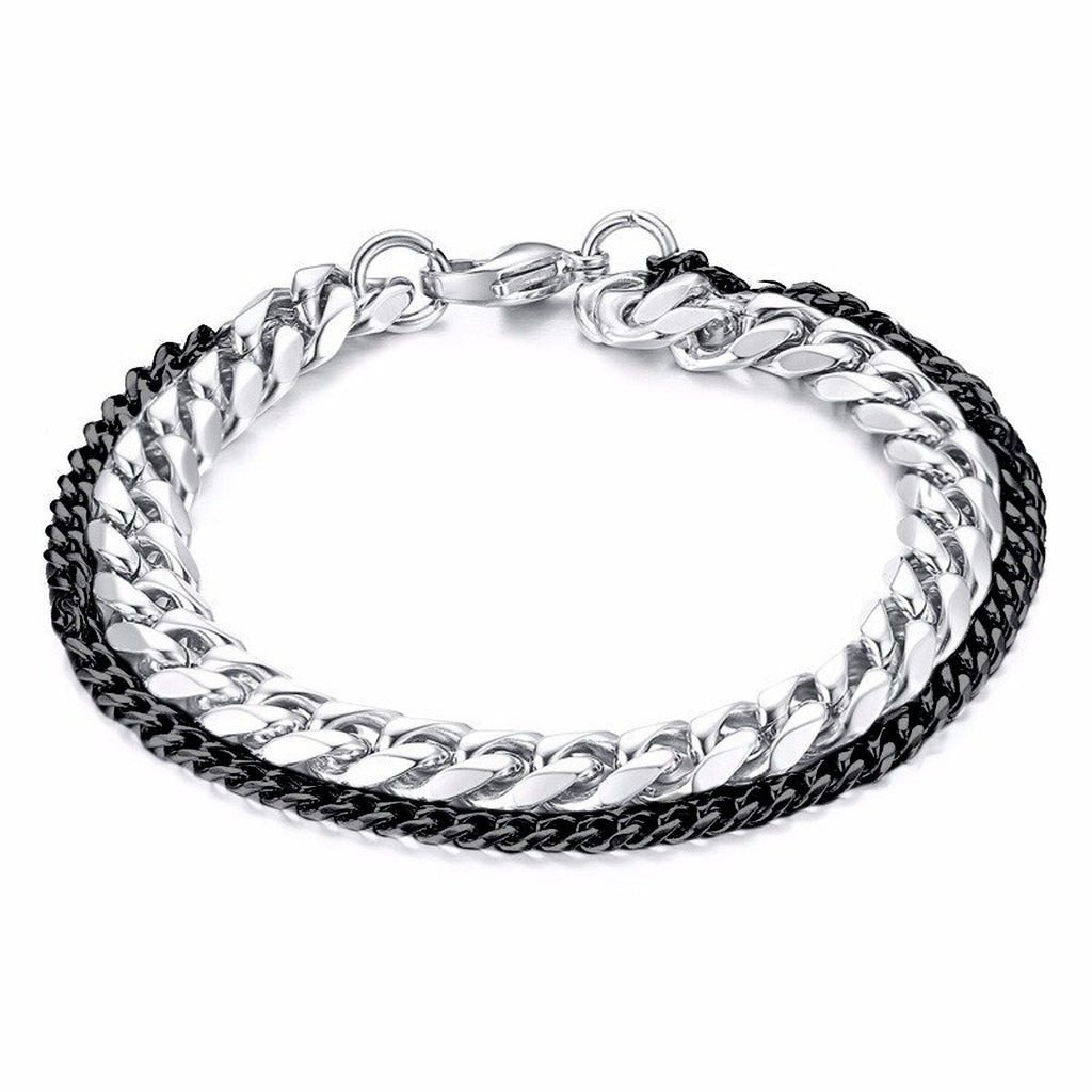 Double Layered Black Silver Stainless Steel Curb Chain Bracelet Bulk