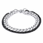 Double Layered Black Silver Stainless Steel Curb Chain Bracelet Bulk