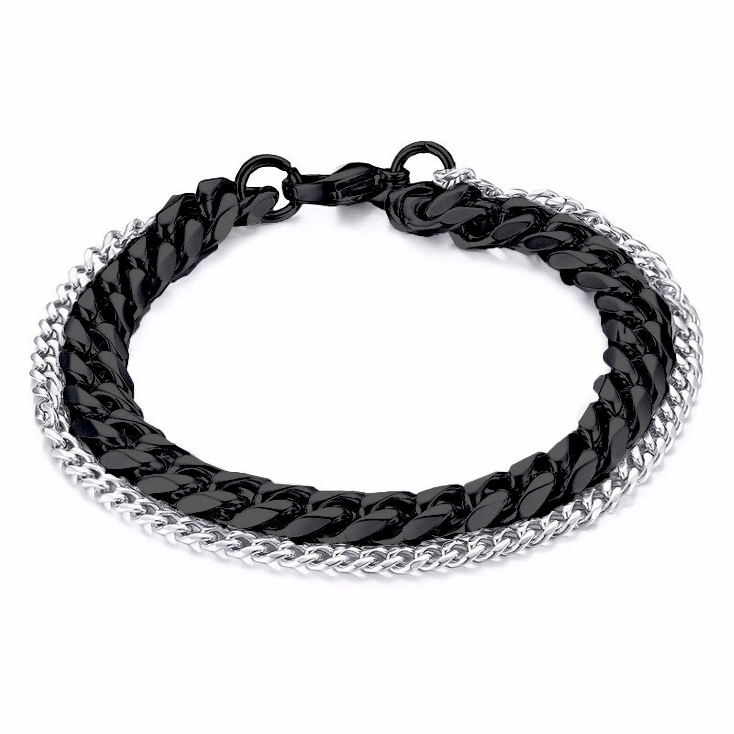 Double Layered Black Silver Stainless Steel Curb Chain Bracelet Bulk Main image