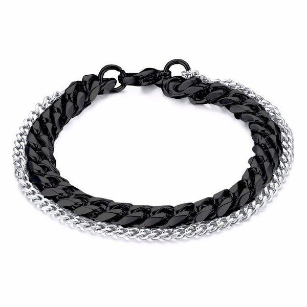 Double Layered Black Silver Stainless Steel Curb Chain Bracelet Bulk Main image