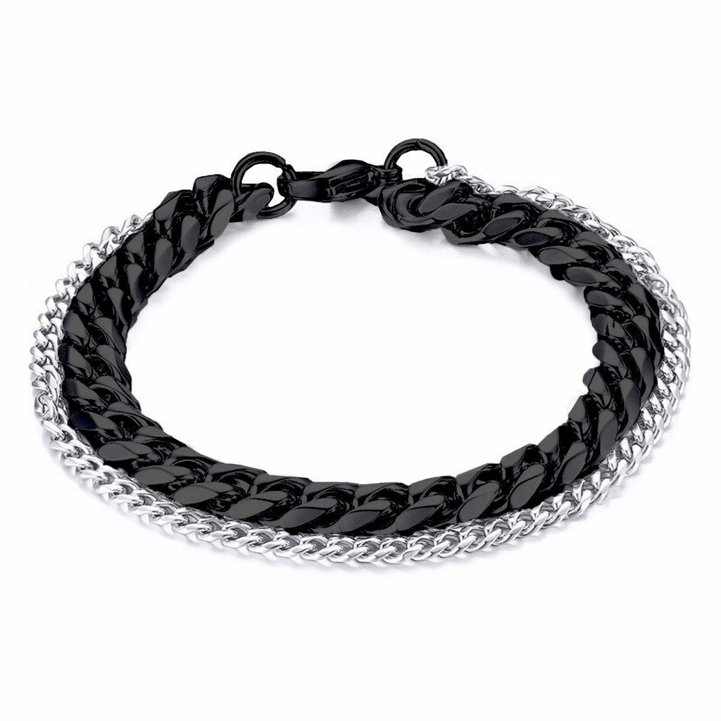 Double Layered Black Silver Stainless Steel Curb Chain Bracelet Bulk
