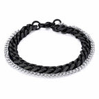 Double Layered Black Silver Stainless Steel Curb Chain Bracelet Bulk