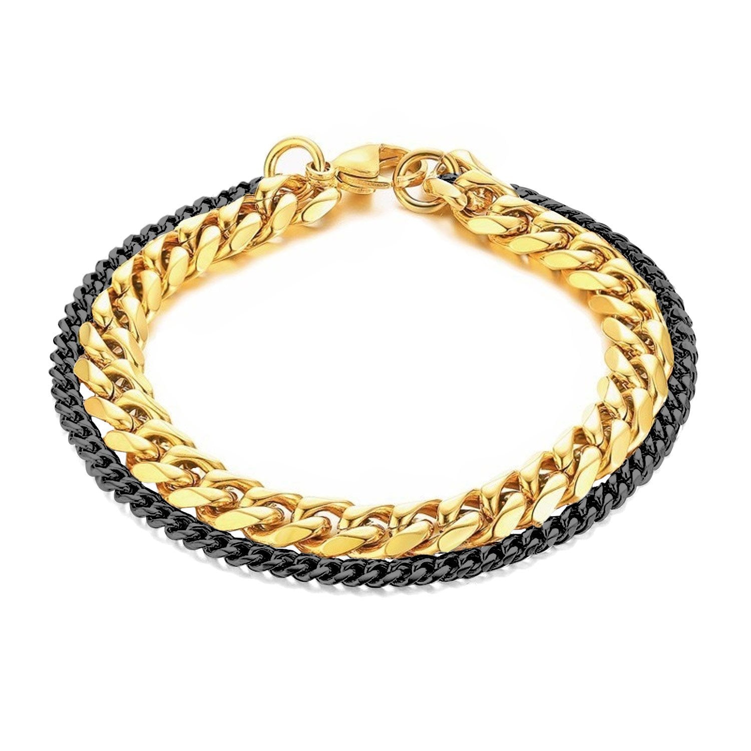 Double Layered Black Gold Stainless Steel Curb Chain Bracelet Bulk
