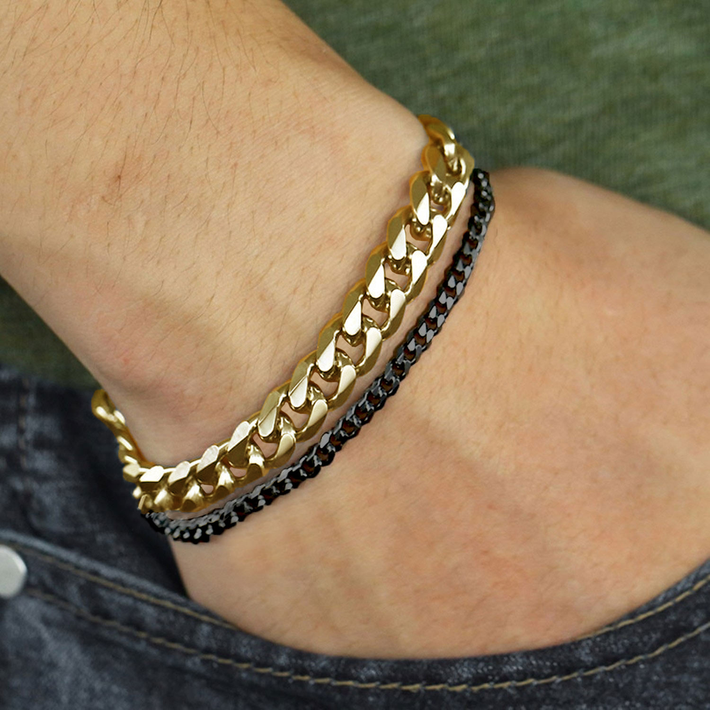 Double Layered Black Gold Stainless Steel Curb Chain Bracelet Bulk