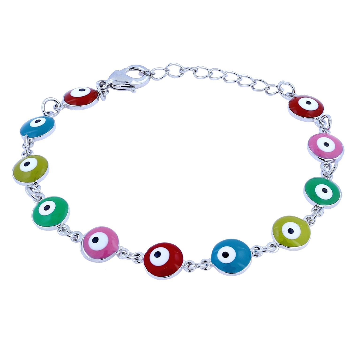 Turkish Evil Eye Lucky Multi Colour Silver Bracelet For Women Bulk