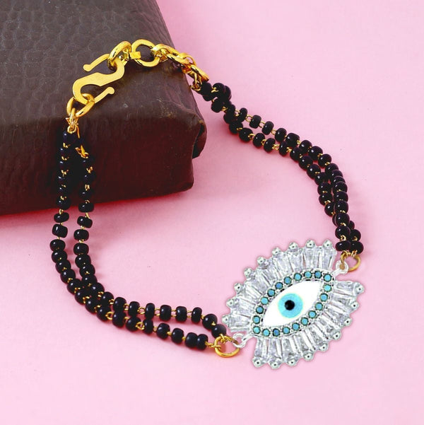 Turkish Blue Gold Evil Eye Good Luck Cubic Zirconia American Diamond Adjustable Hand Wrist Mangalsutra Bracelet Women Secondary image