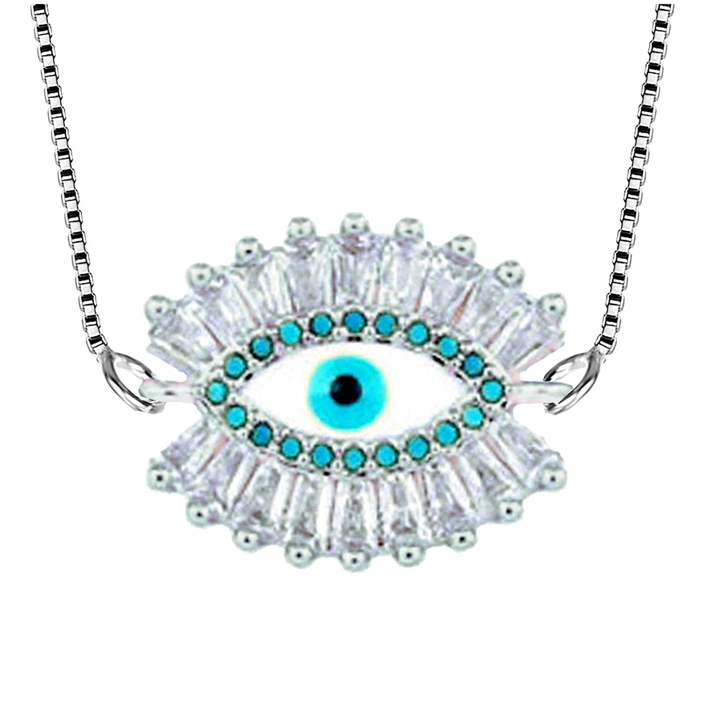Turkish Blue Evil Eye American Diamond Necklace Pendant Chain Bulk