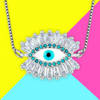 Turkish Blue Evil Eye American Diamond Necklace Pendant Chain Bulk