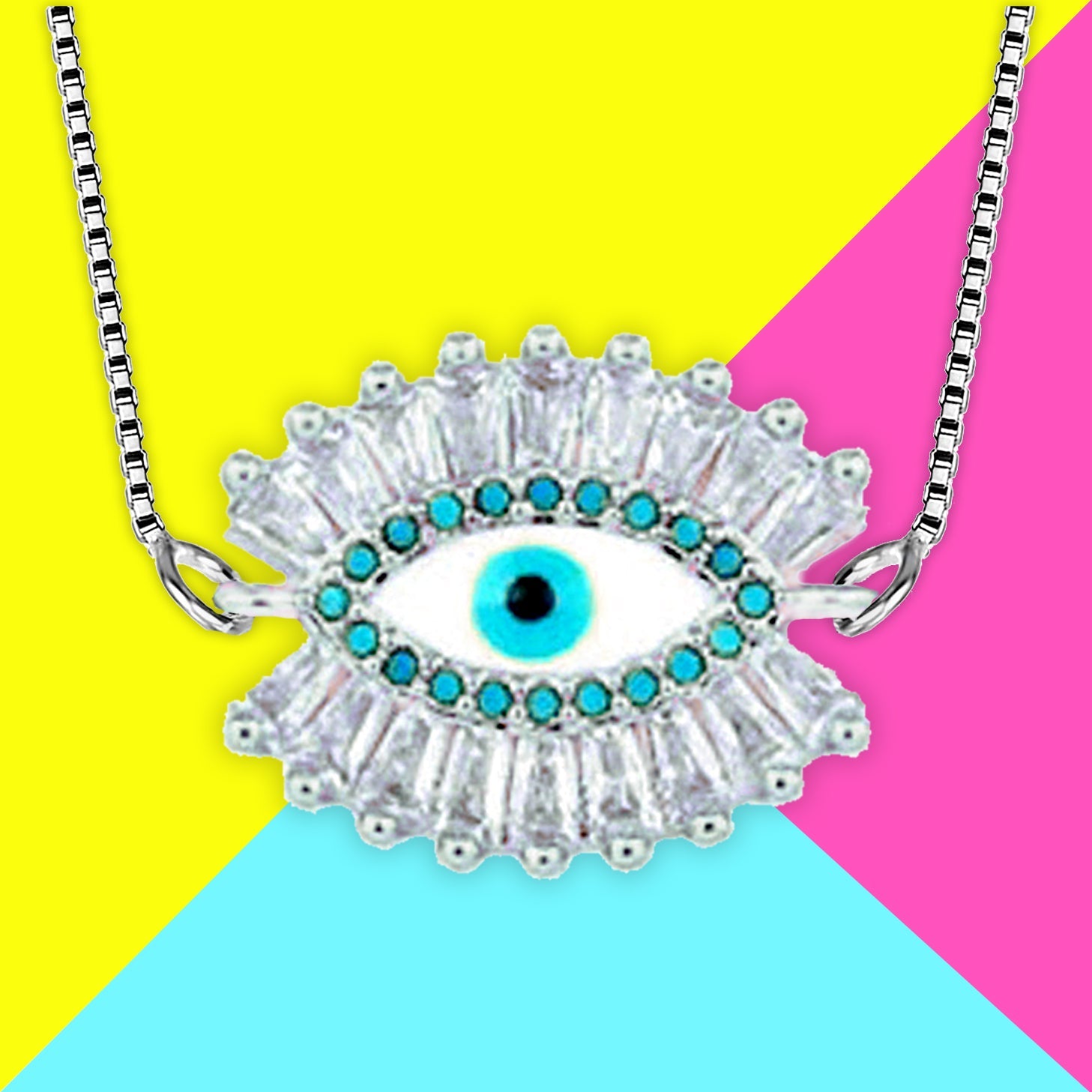 Turkish Blue Evil Eye American Diamond Necklace Pendant Chain Bulk