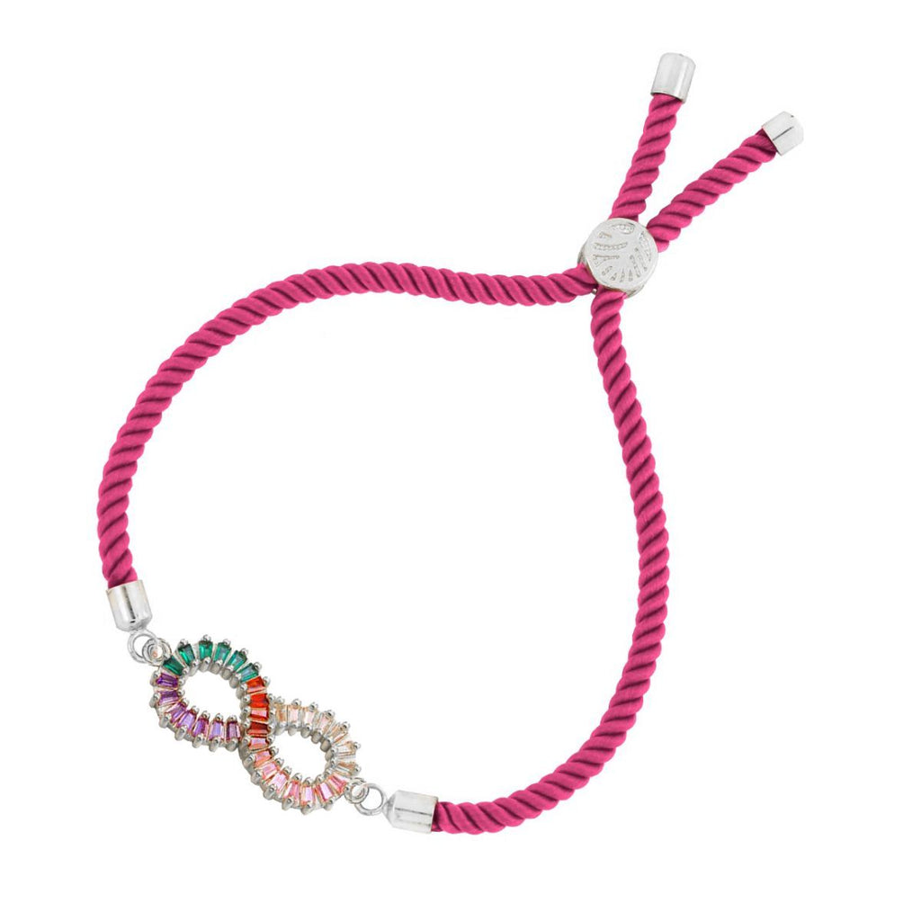 Infinity Rainbow Silver Pink Cubic Zirconia Thread Bracelet Bulk