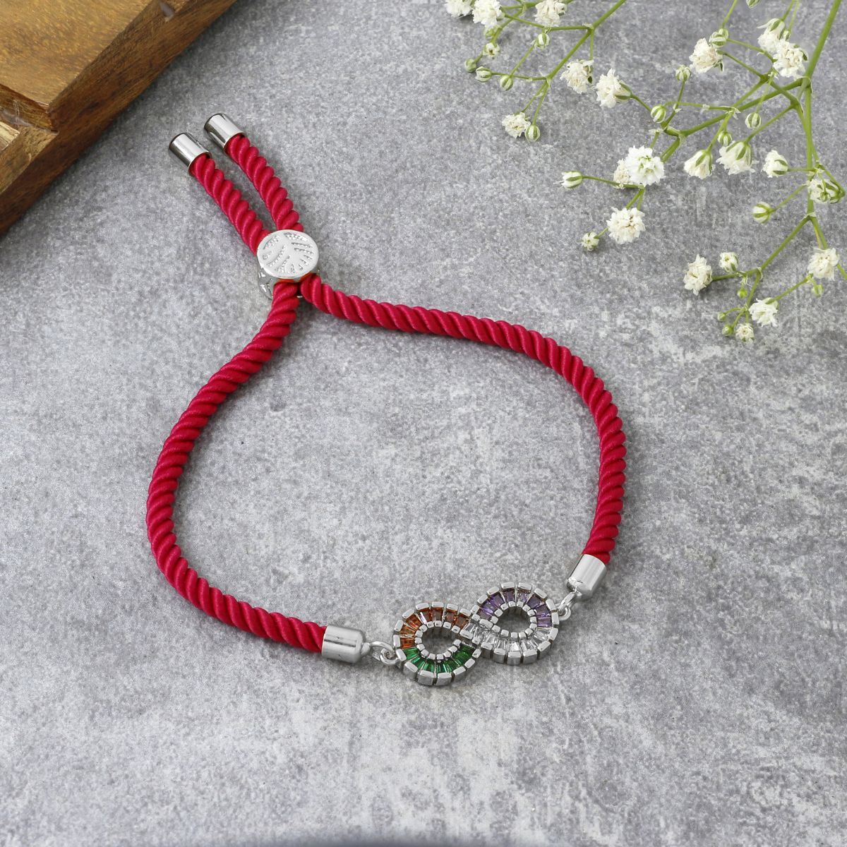 Infinity Rainbow Silver Pink Cubic Zirconia Thread Bracelet Bulk Main image
