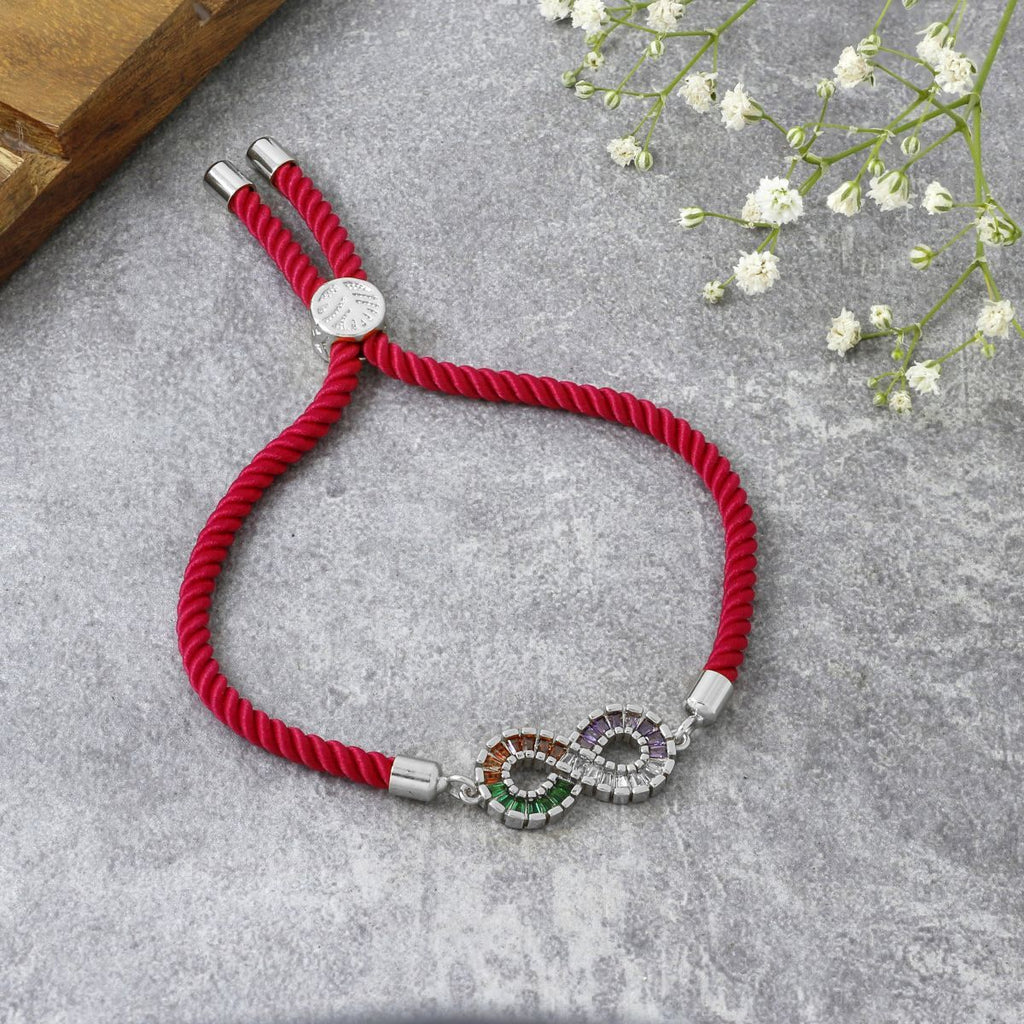 Infinity Rainbow Silver Pink Cubic Zirconia Thread Bracelet Bulk