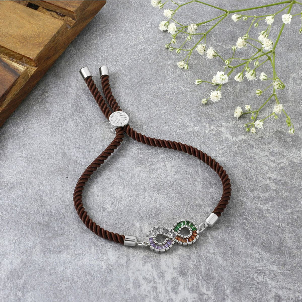 Infinity Rainbow Silver Brown Cubic Zirconia Thread Bracelet Bulk