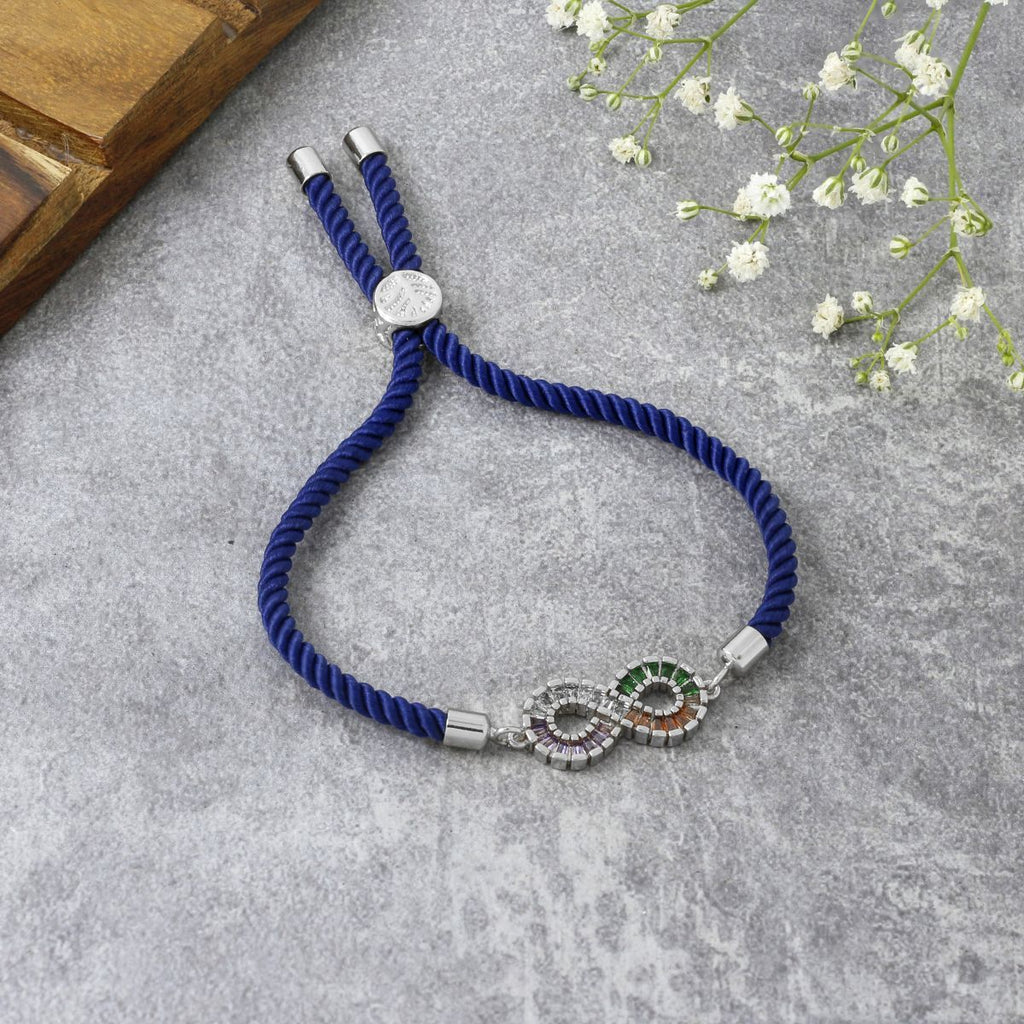 Infinity Rainbow Silver Blue Cubic Zirconia Thread Bracelet Bulk